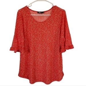 Cure. Orange Polka Dot Short Sleeve Blouse Large